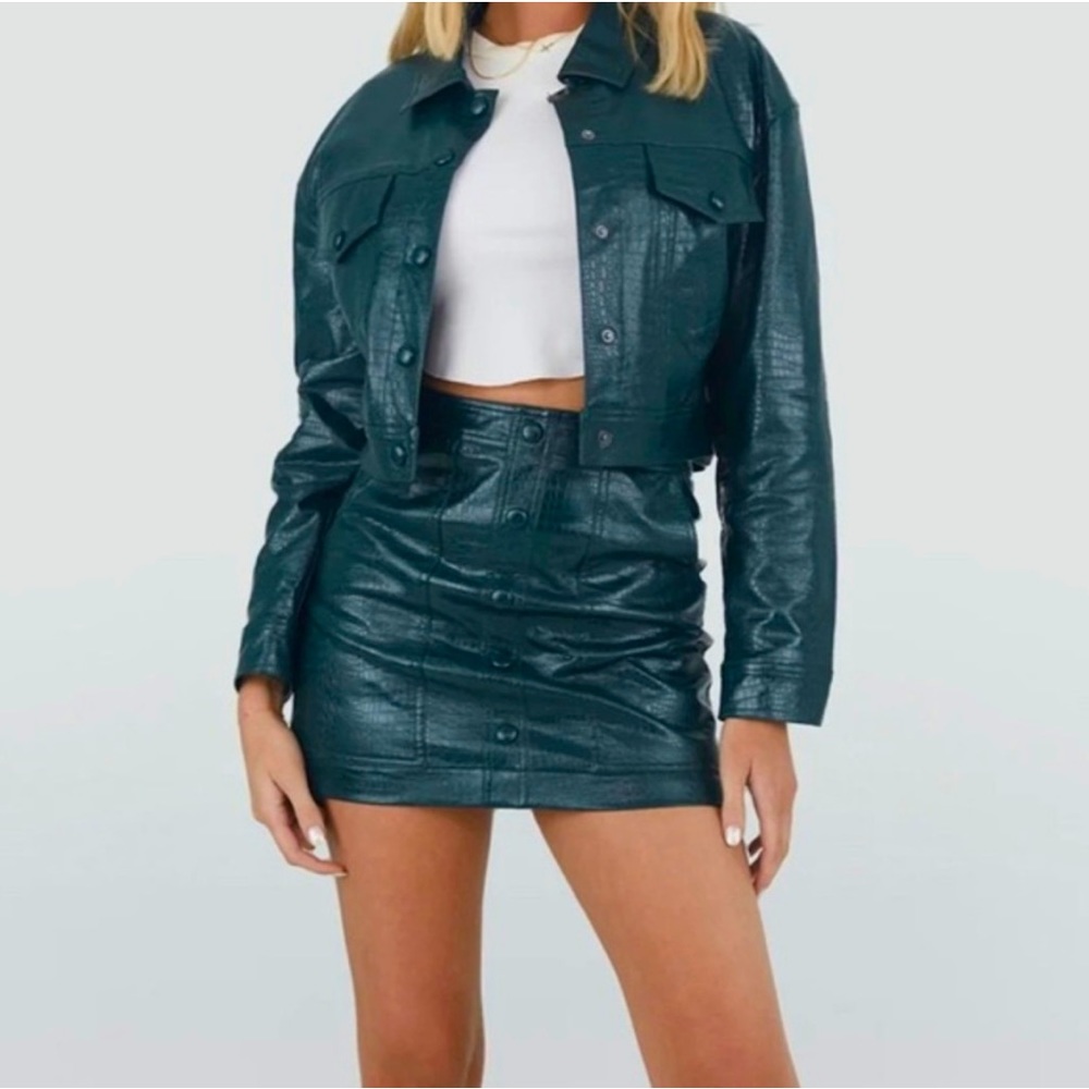 Kittenish Faux Alligator Cropped Jacket & Skirt Set